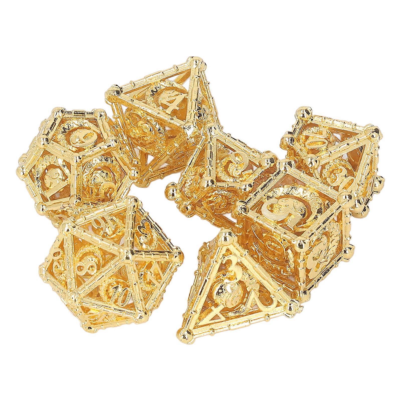 7-Piece Hollow Copper Polyhedral Dice Set - Intricate Carved Design for Tabletop Games