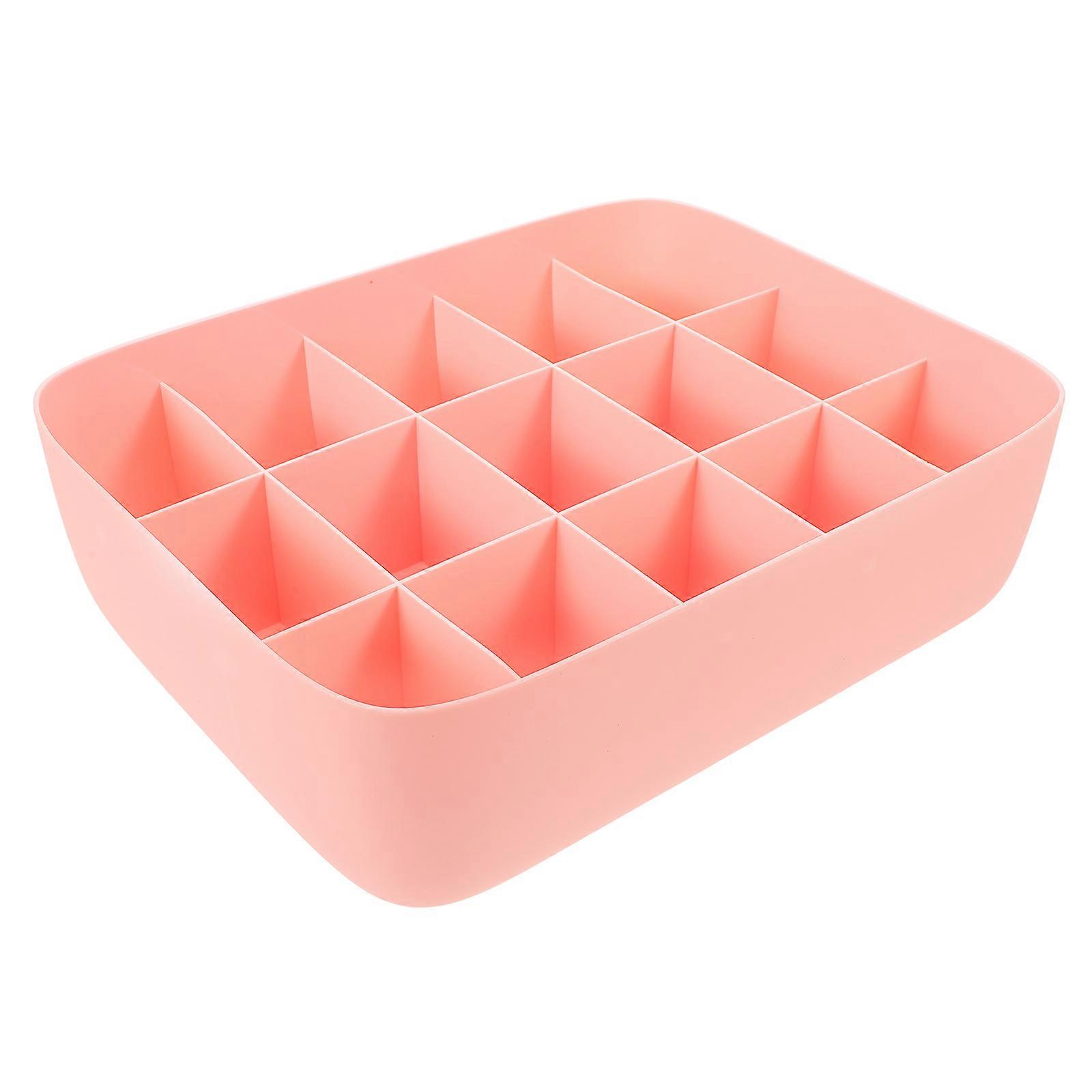 Plastic Underwear Storage Box With 15-Compartment Divider For Organizing Bras Panties Socks In Pink Color 1Pack