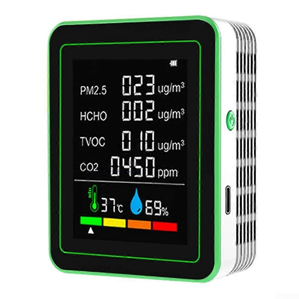 Carbon Dioxide Detector 6 In 1 Home And Office Air Monitor With LED Indicator CO2 VOC Temp Humidity White