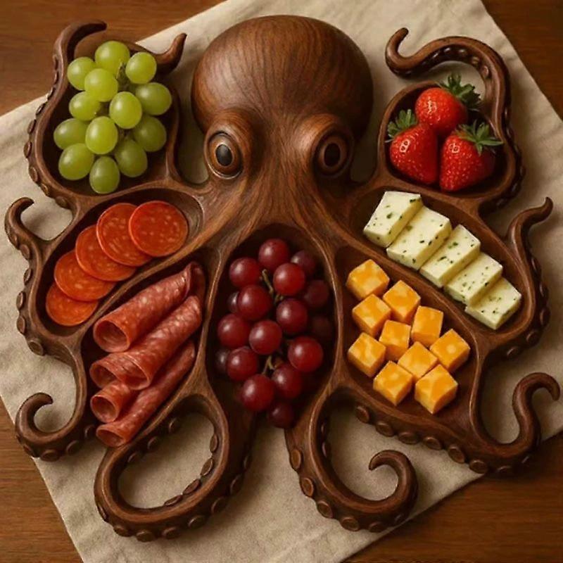Octopus Charcuterie Platter: Artistic Snack Tray with Compartments for Nuts Fruits and Appetizers - Party Serving Tray for Ocean-Themed Gatherings