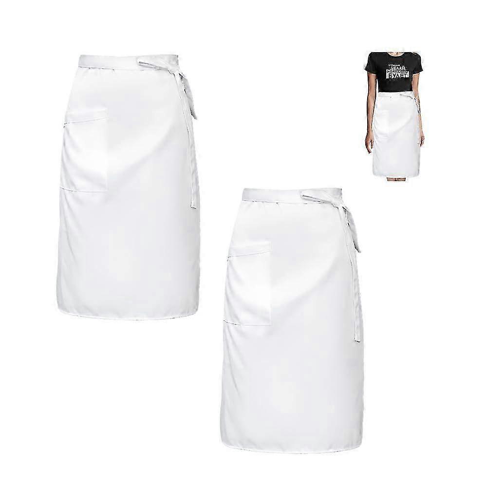 2-balení bílých číšnických zástěr s předním zavazováním a kapsou pro personál restaurace, bistra, kavárny, baru a potravinového servisu