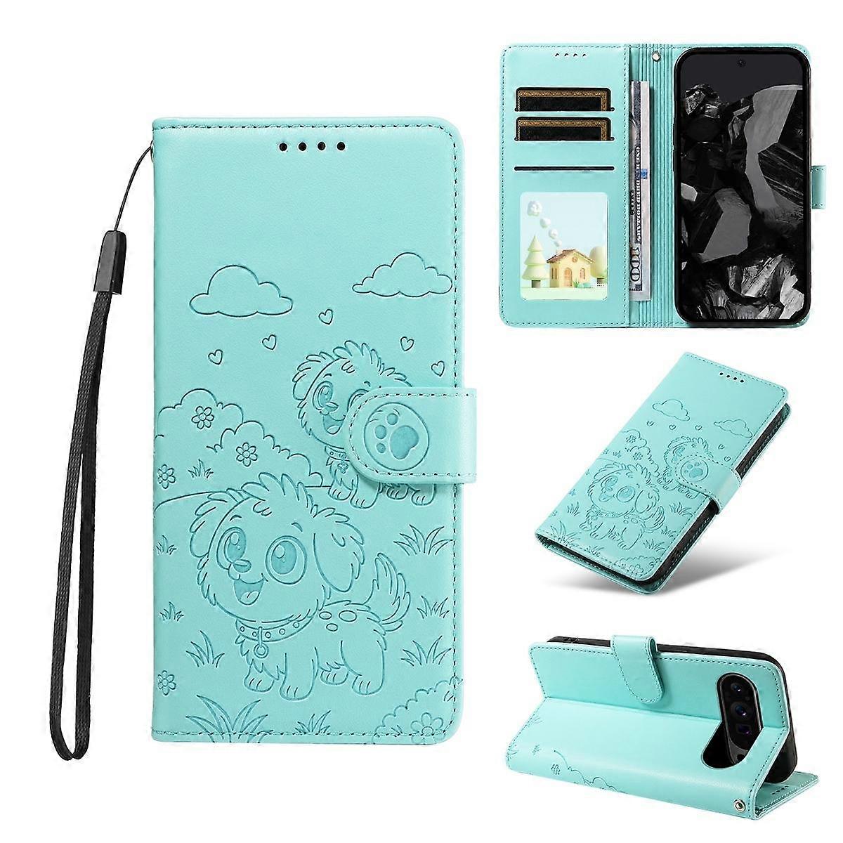Embossed Heart Dog RFID Blocking Wallet Leather Phone Case