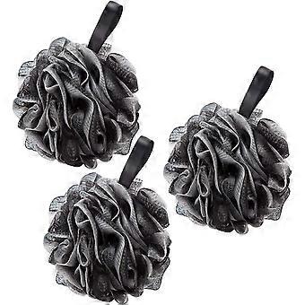 Mesh Loofah Sponge - Exfoliating Bath Scrub Ball (Black, 3pcs)