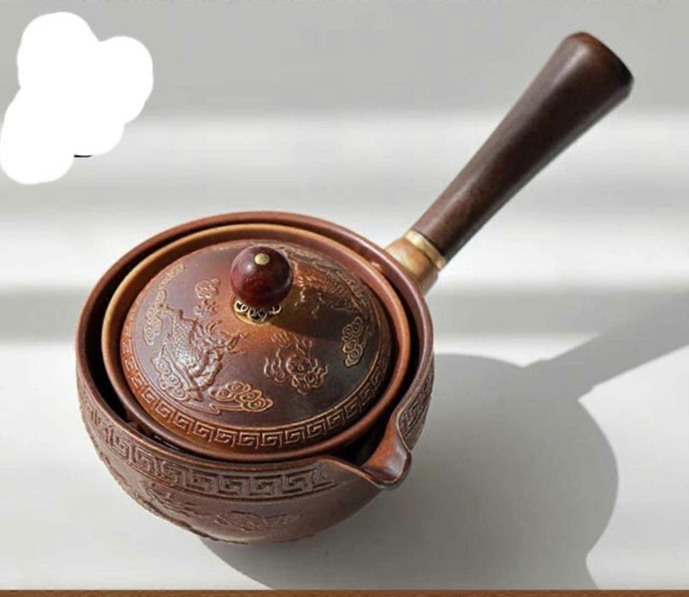Porcelain Chinese Gongfu Tea Set Portable Teapot Set with 360 Rotation Tea Maker and Infuser Portable All in One Gift Bag Ref: 9660
