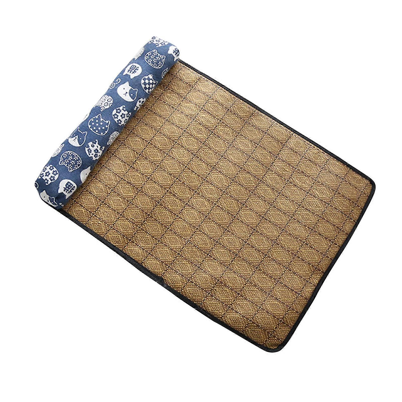 Pet Cooling Mat for Cats, Cartoon Pattern, Scratch Resistant, Includes Pillow, 55x40cm, Dark Blue, Keeps Pets Comfortable and Cool