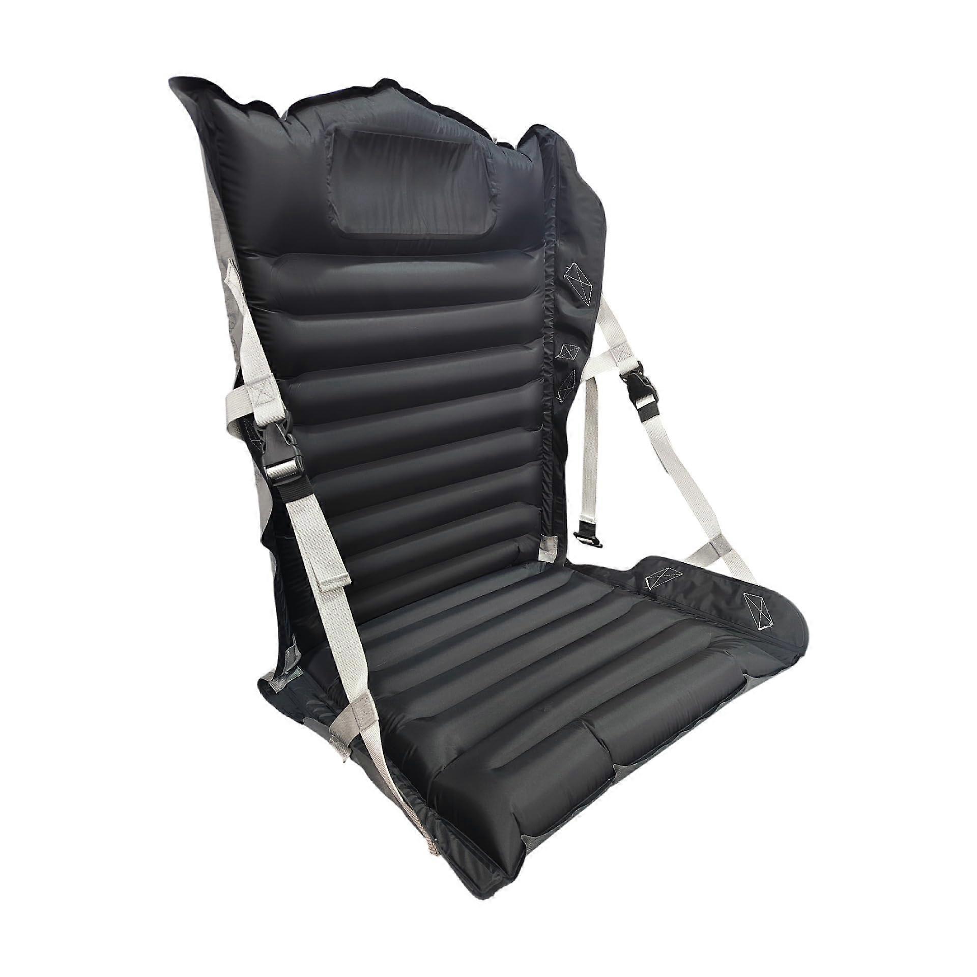 Inflatable Stadium Seat Cushion with Backrest - Portable Waterproof Folding Floor Chair for Beach Camping Fishing - Black, 160kg Capacity