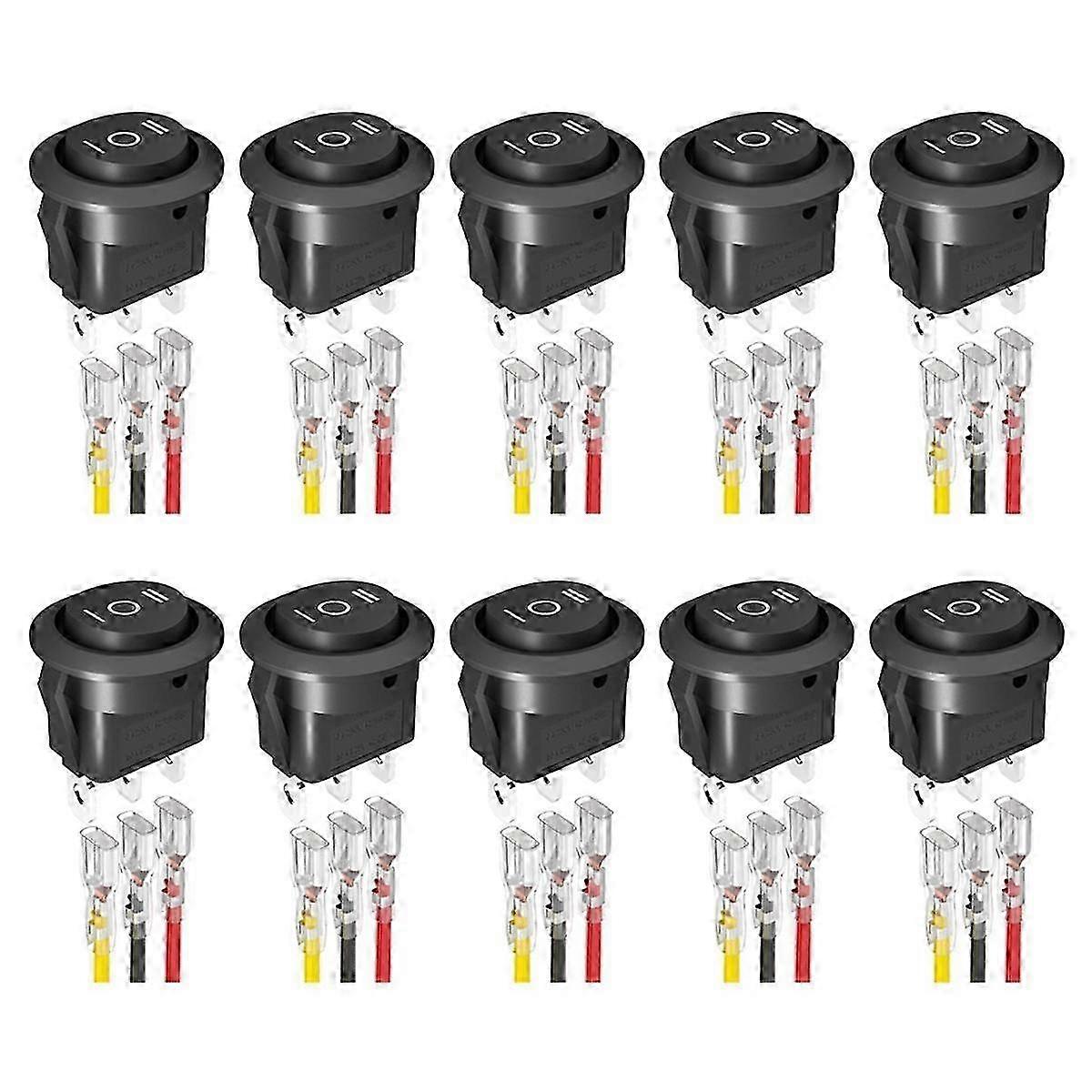 10PCS Round KCD1 Rocker Switch 12V 3 Pin 3 Position on Off on DC Circle Toggle Switch with Wires for Auto Car Boat