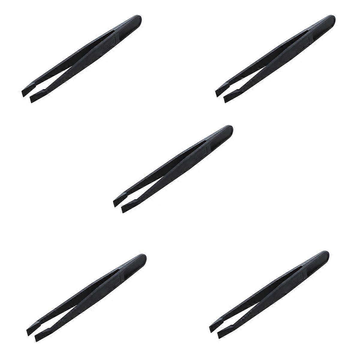 5X Manual Tool Black Plastic Flat Tip Anti-Static Tweezers