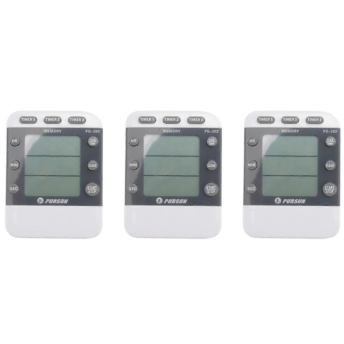 3X Digital Timer 100 Hour Triple Count Down/Up Clock Timer Cooking Timer with LCD Display Loud Alarm