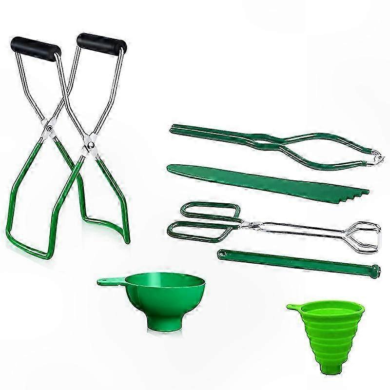 طقم تعليب من الفولاذ المقاوم للصدأ مكون من 7 قطع مع رافع جرة ومقابض قبضة لمجموعة مستلزمات الحفاظ على المنزل