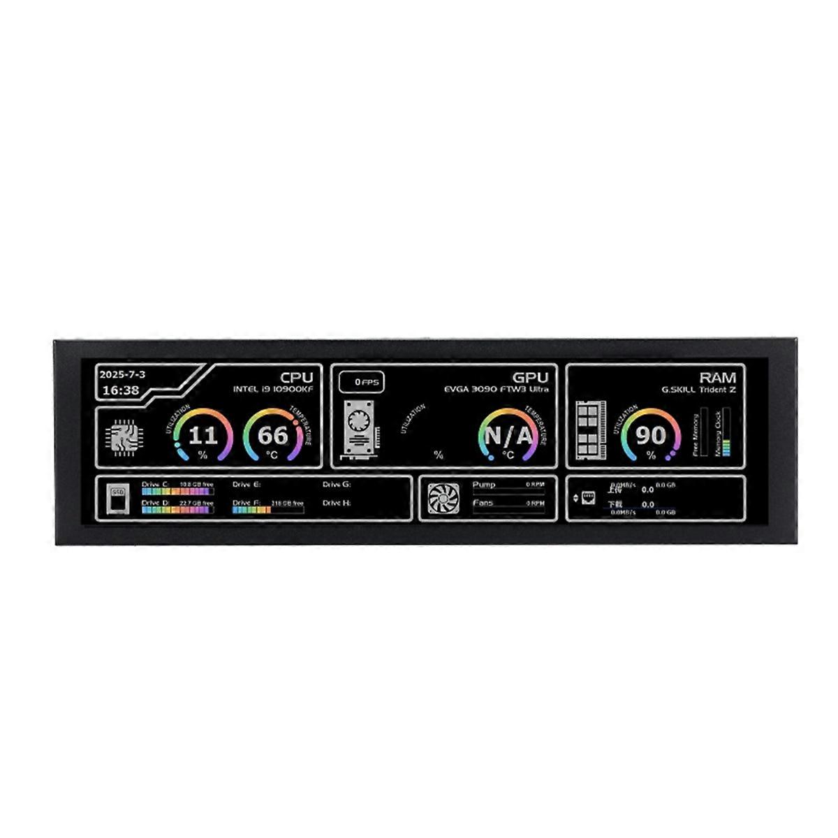8.8In Stretched Bar LCD Monitor for PC CPU & Temp Data Monitoring A