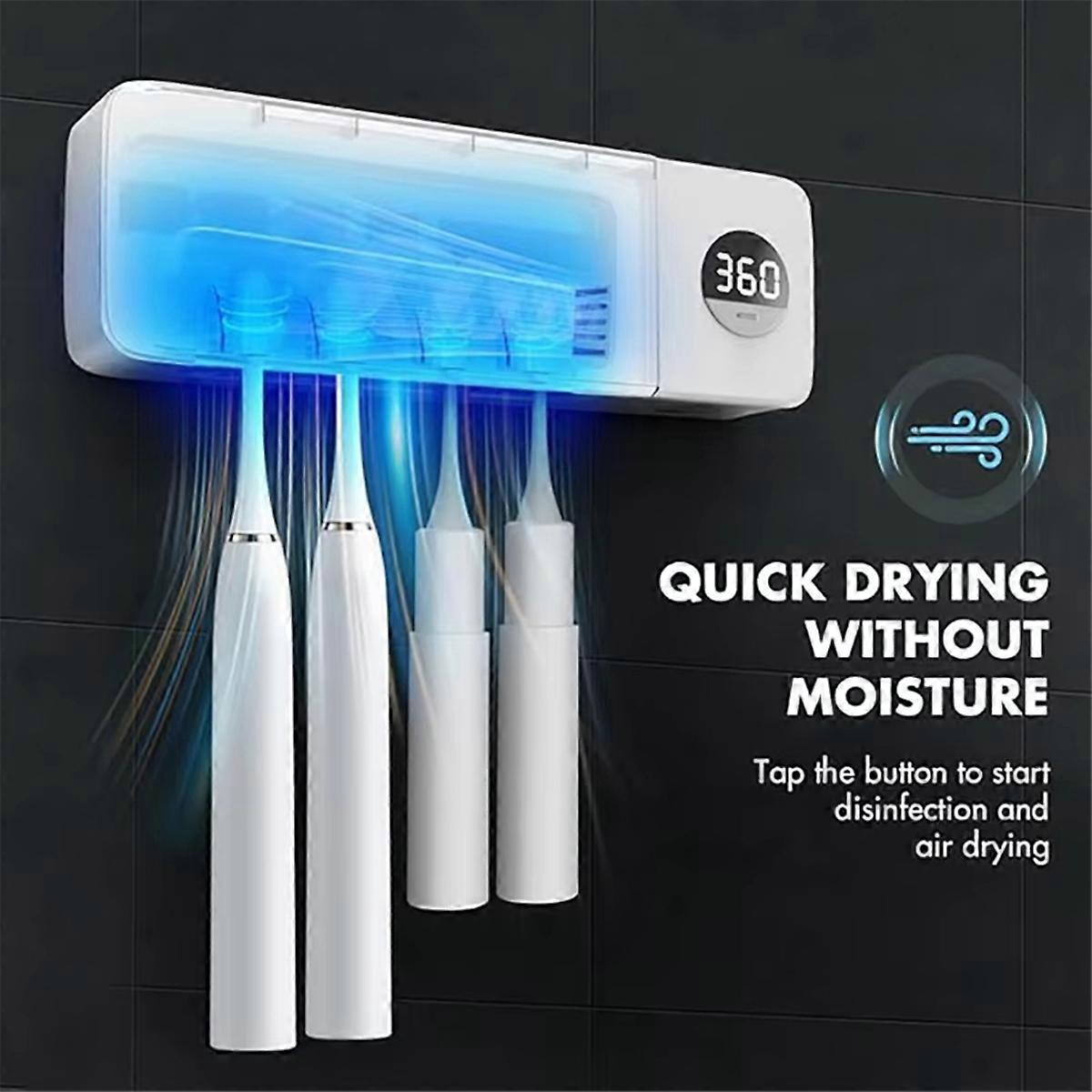UVC Wall-Mounted Toothbrush Sterilizer and Holder Toothbrush Cleaner Toothbrush Holder with 4 Toothbrush Slots and Timer