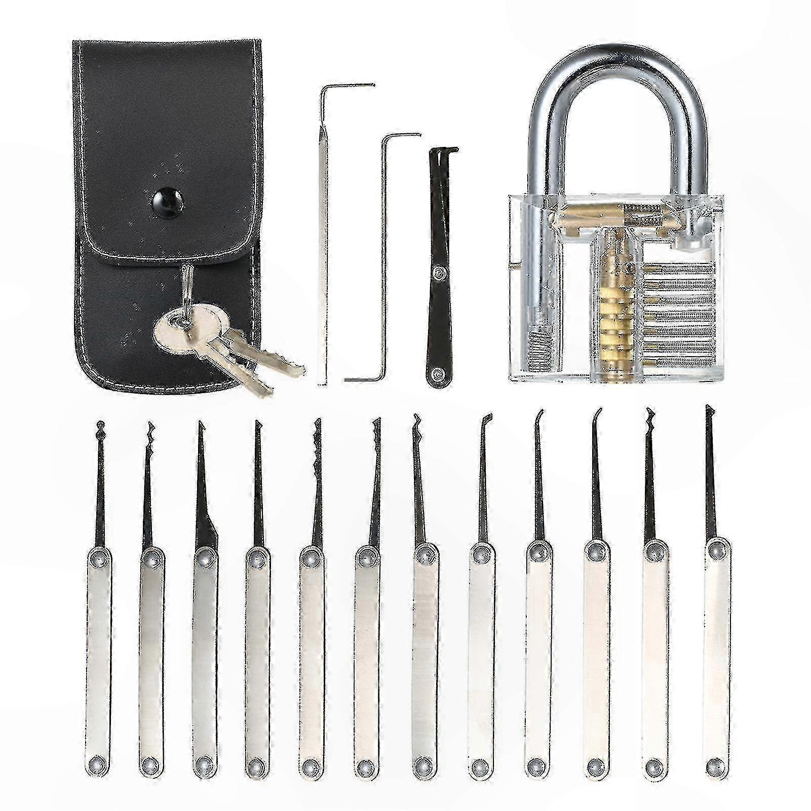 15-Piece Lock Picking Kit with Practice Padlock for Skill Development and Training