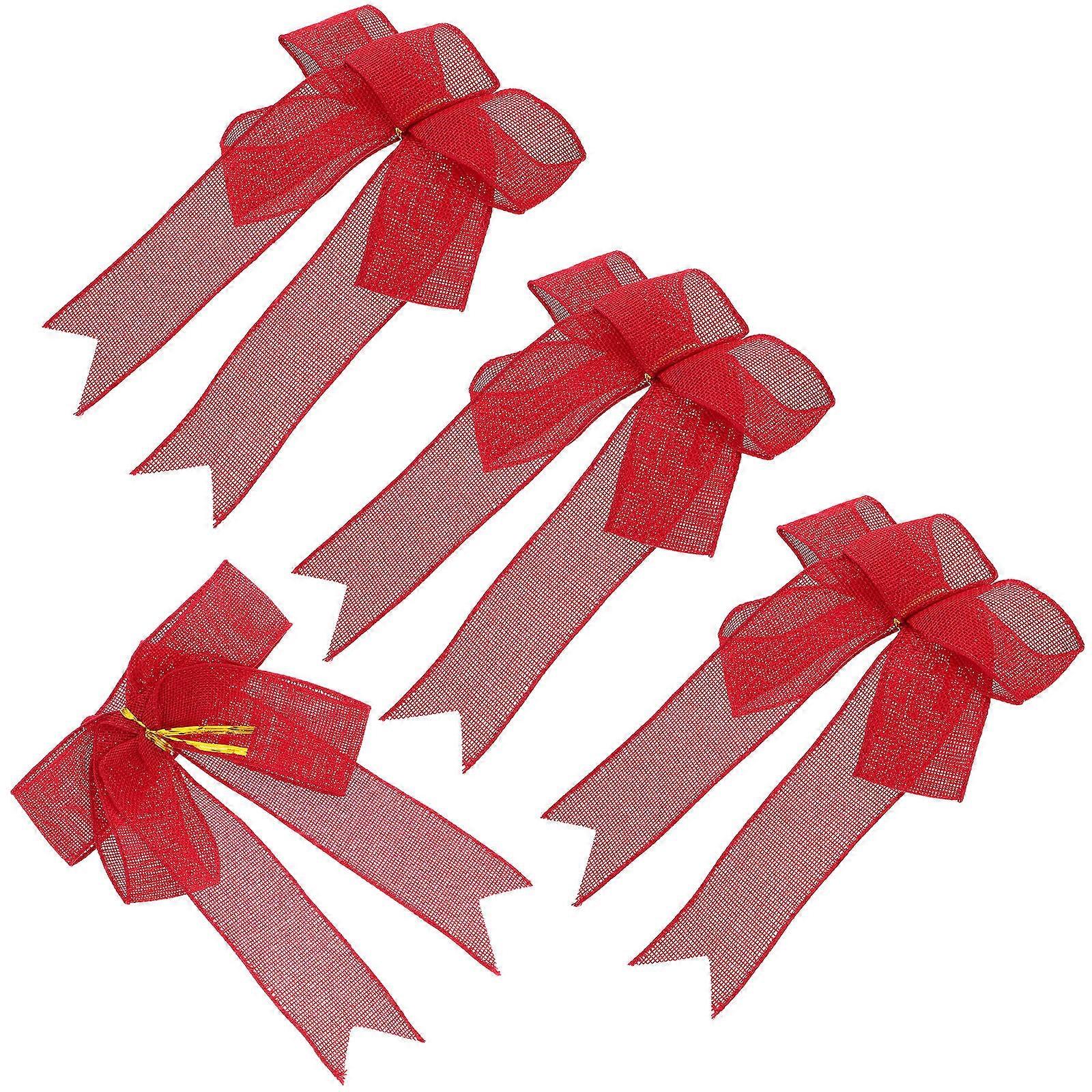 Linen Bow Butterfly Knot for Present Wrapping with 4Pcs Large Ribbon Bows