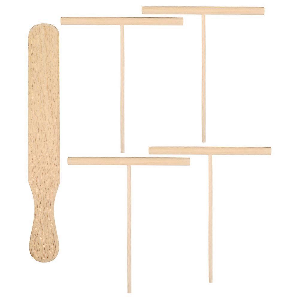 Spreading Pancakes With Wooden Crepe Spreader Spatula Set Suitable For Snack Making 5Pcs In Light Brown