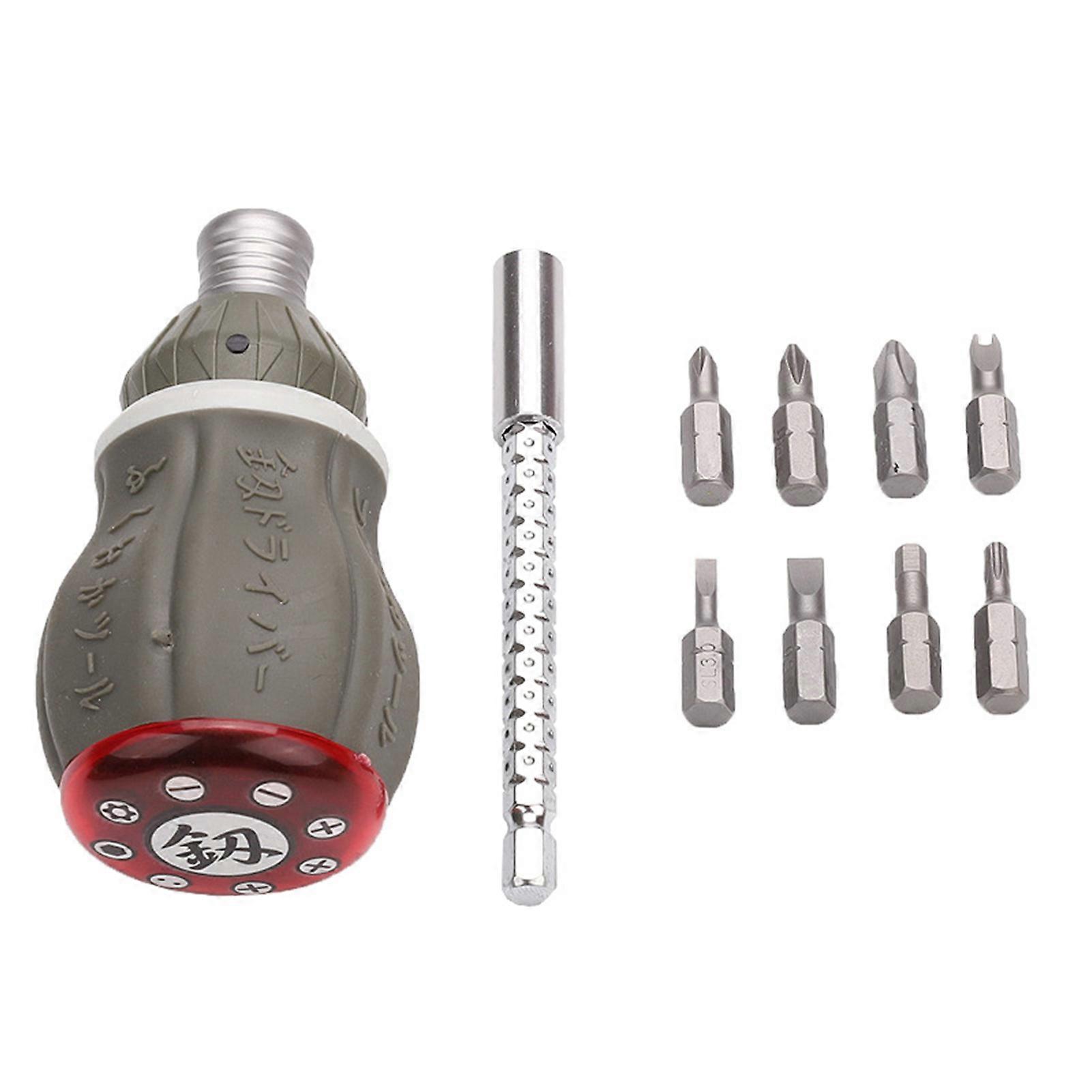 Multifunctional Industrial Ratchet Screwdriver Set with 8 Bits - Metal Manual Tool