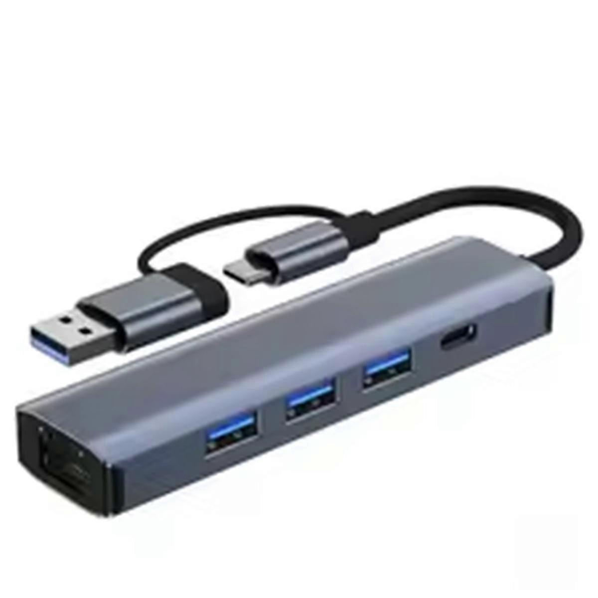 USB C HUB Multiport Adapter with USB-A Type C 3.0 Data Transfer & Gigabit Ethernet RJ45 Docking Station