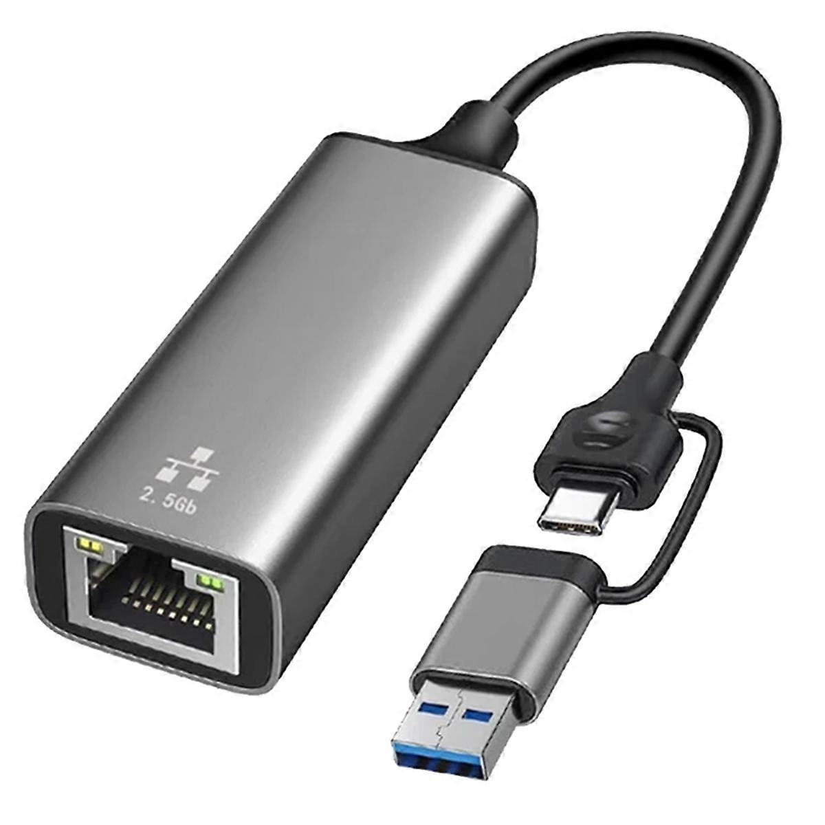USB/Typ-C Dual-Head 2-in-1 2,5G Netzwerkkarte Konverter RJ45 Adapter Gigabit treiberfreie Netzwerkkarte