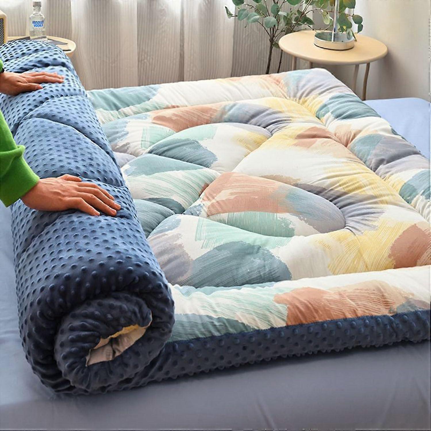 Futon Mattress Foldable Portable Cotton Floor Lounger Bed Roll Up Sleeping Pad 120x200 cm W