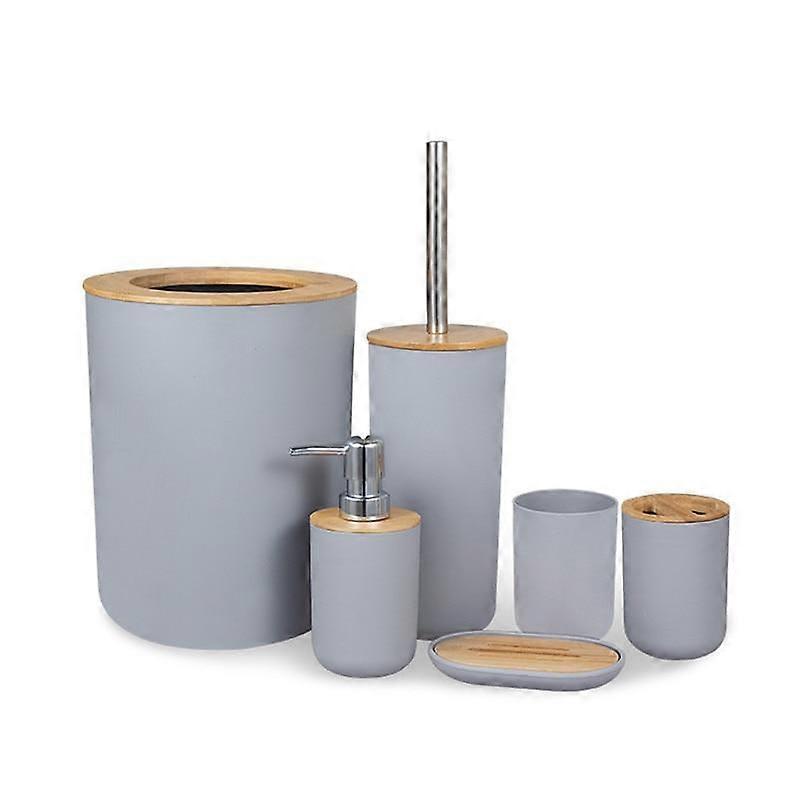 Bathroom Accessories Set 6 Pieces Holder Trash Can Bathroom Essential Set|Bath Hardware Sets(Gray)