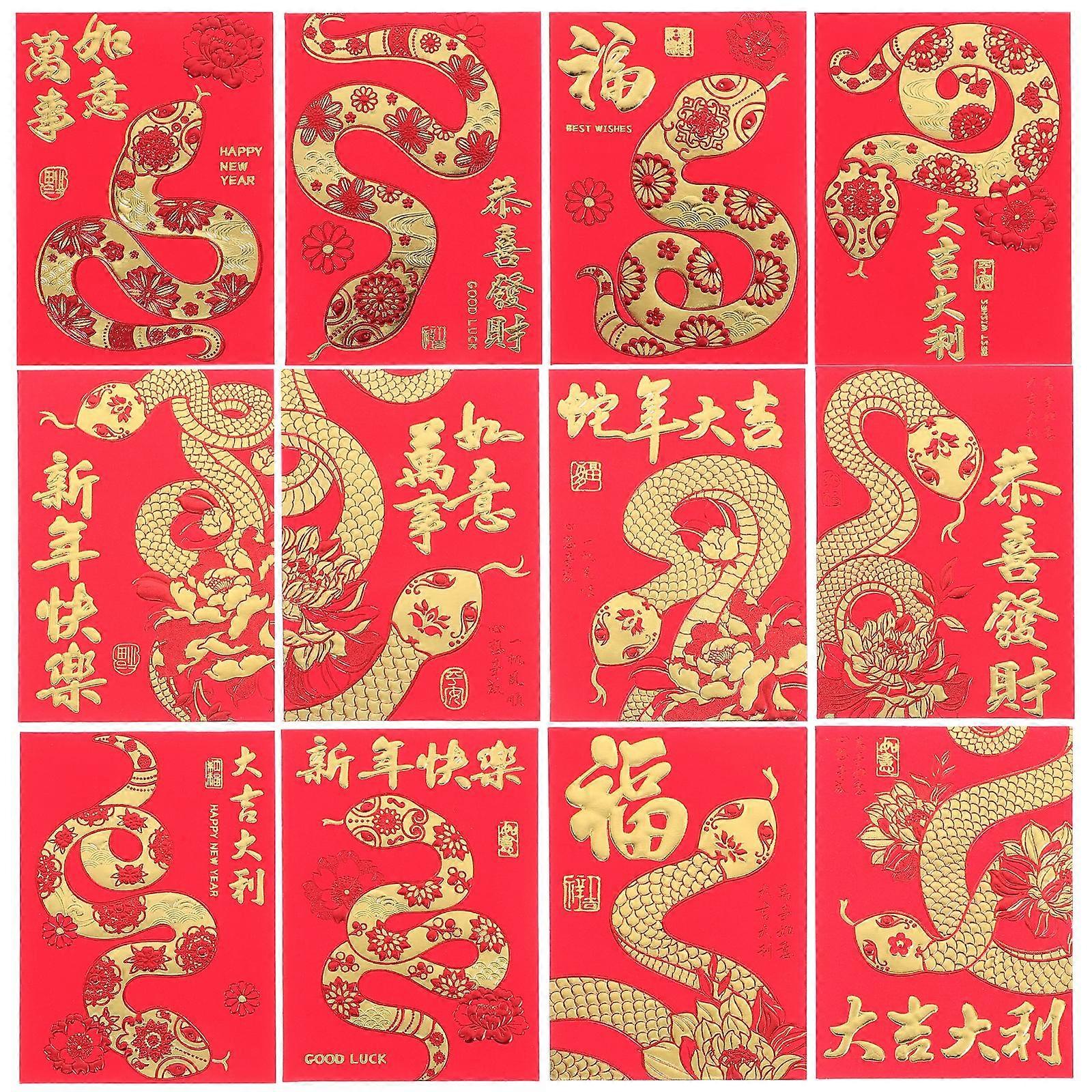 36pcs 2025年スネークレッド封筒チャイニーズフェスティブ旧正月Hongbaoかわいい漫画ラッキーマネーパケット結婚式の誕生日