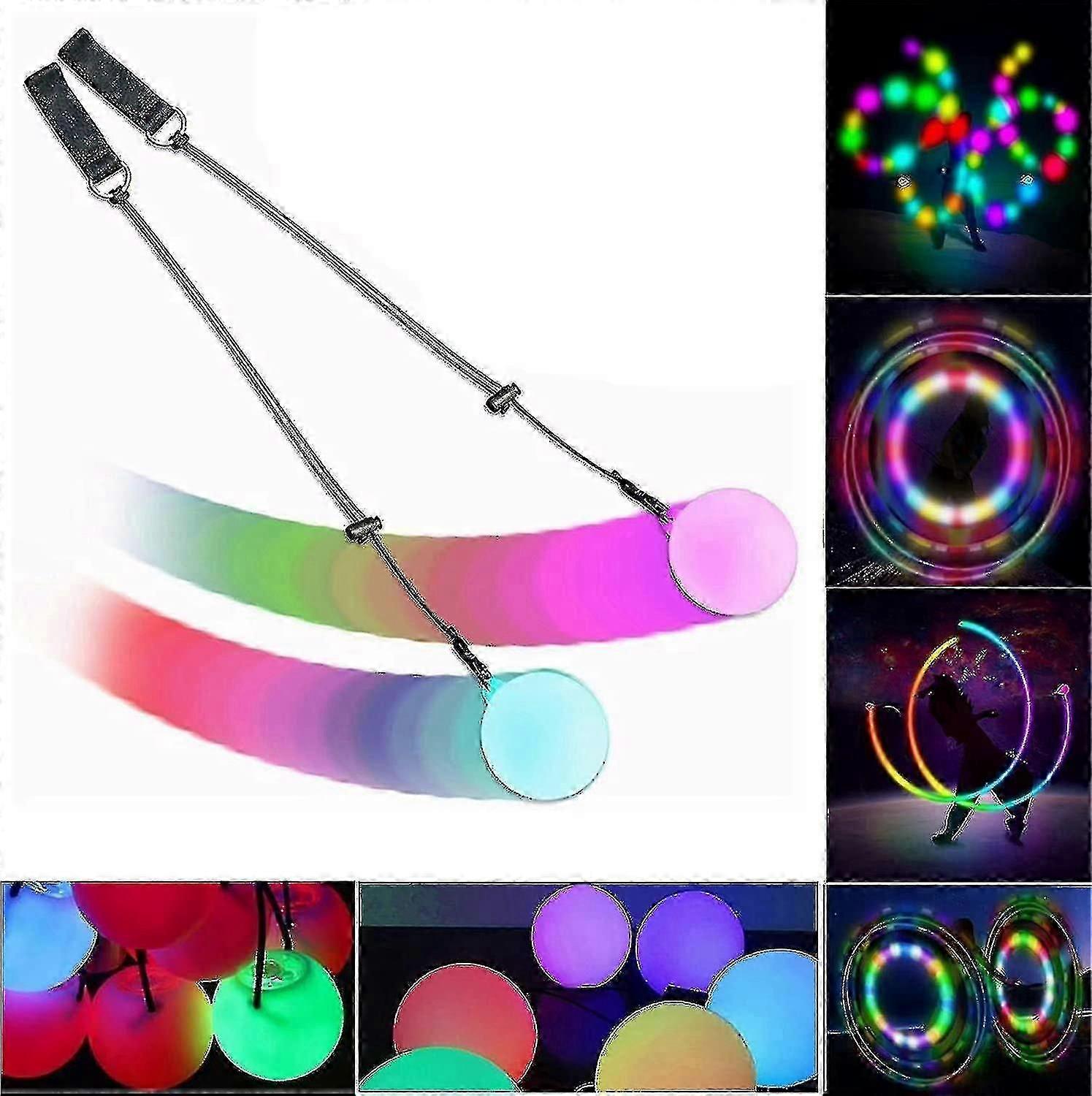 2pcs Led Poi Balls, Soft Glow Poi Balls, Rainbow Fade & High Strobe Spinning Swirling Light Rave Toy Poi Ball