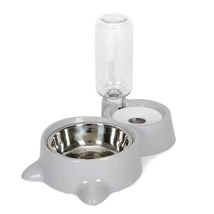 2-in-1 Cat Bowl - Gray - 500ml Automatic Water Dispenser - Food Bowl - Durable Plastic