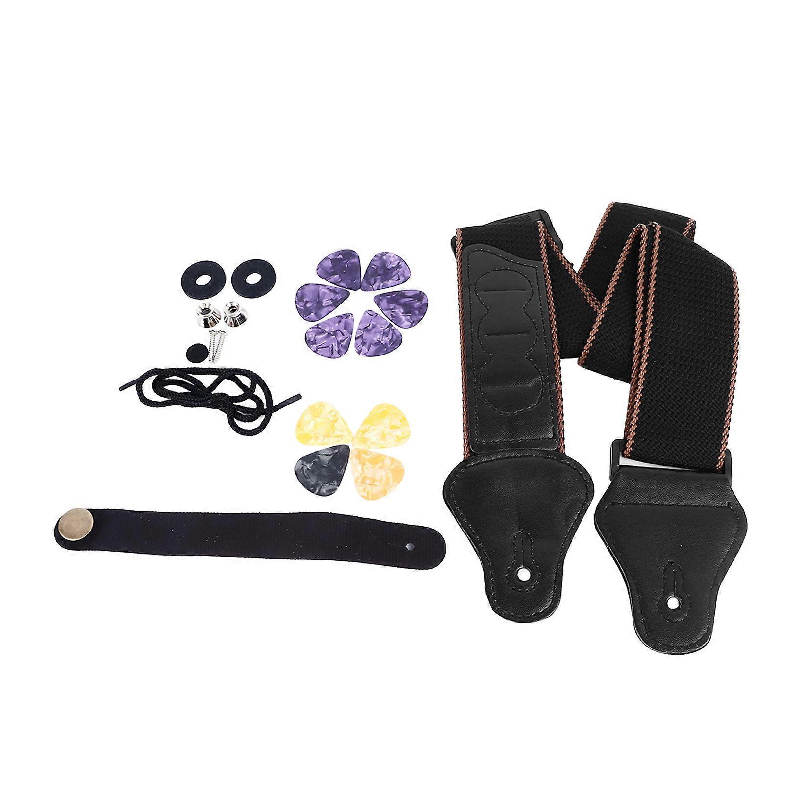 Adjustable Leather Guitar Strap with Soft Shoulder Pad & Pick Kit