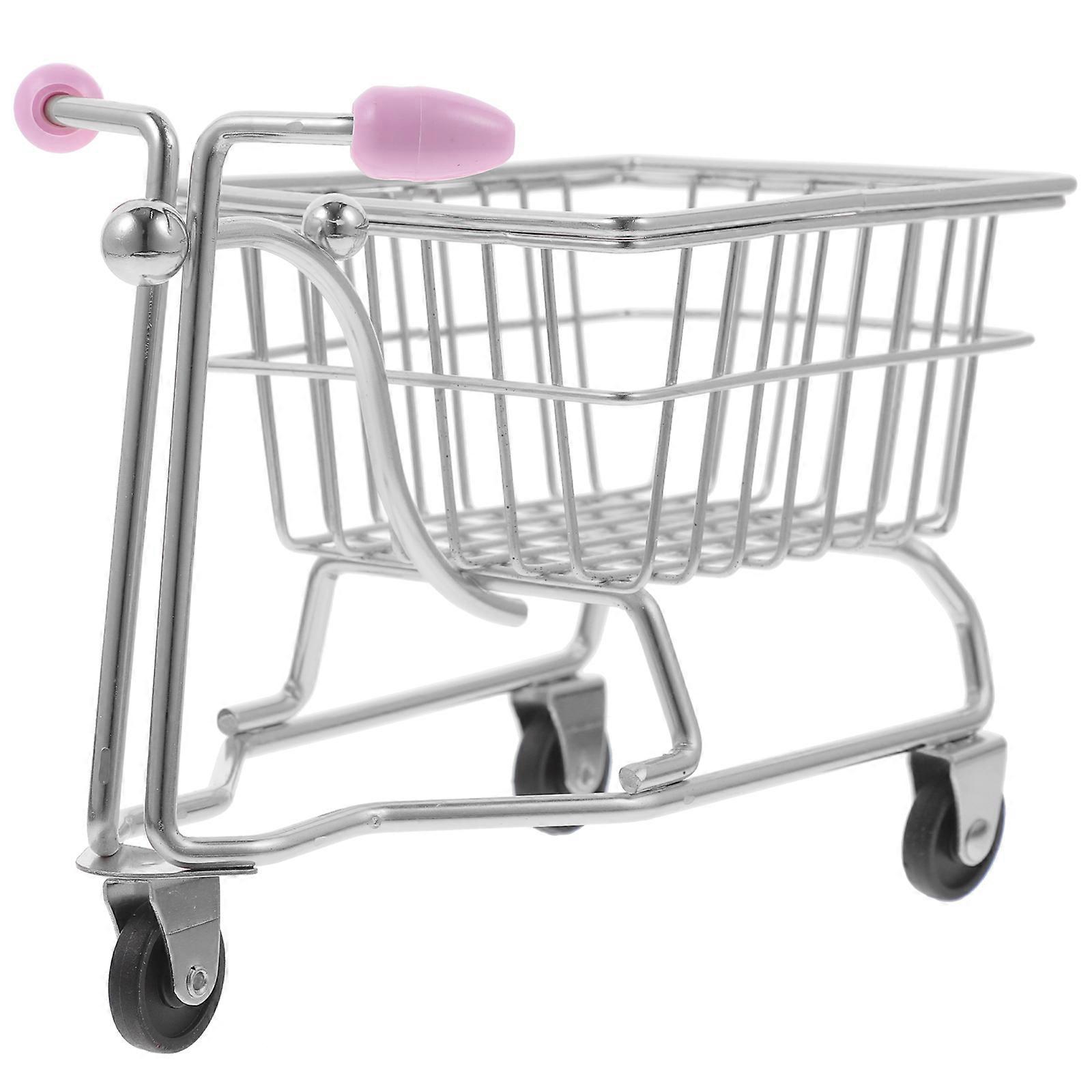 Mini Shopping Trolley Makeup Sponge Holder for Storage 3Pcs Metal Silver