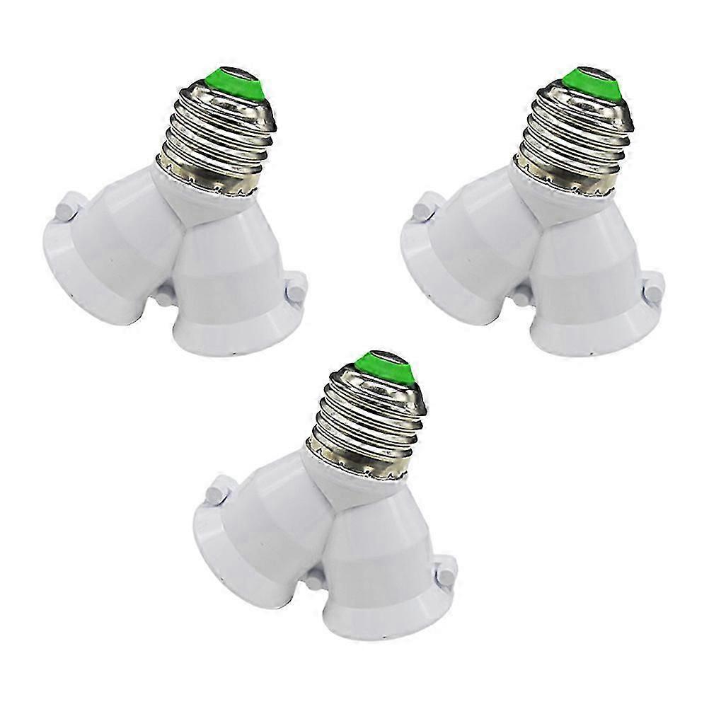 3pcs E27 to 2 E27 Lamp Base Fireproof Material Holder Converter Extender Socket Y Shape Splitter Adapter Light Base for LED Bulb (White)