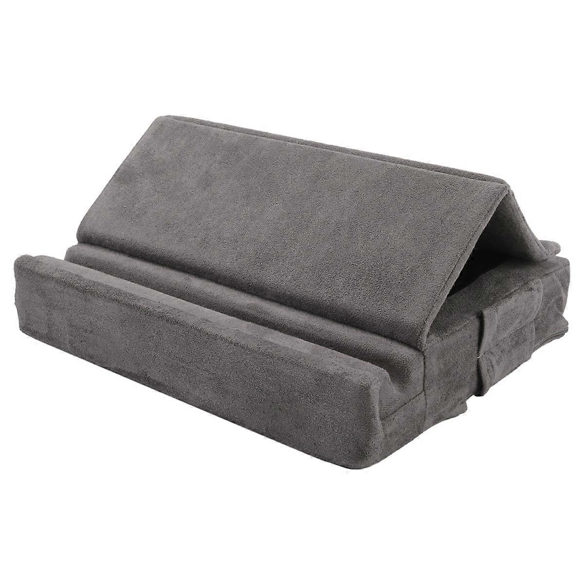 Tablet Pillow Stand with Storage Foldable Holder Angle Adjustable Soft Pad Dock for Bed and Laptop and Desk Gray