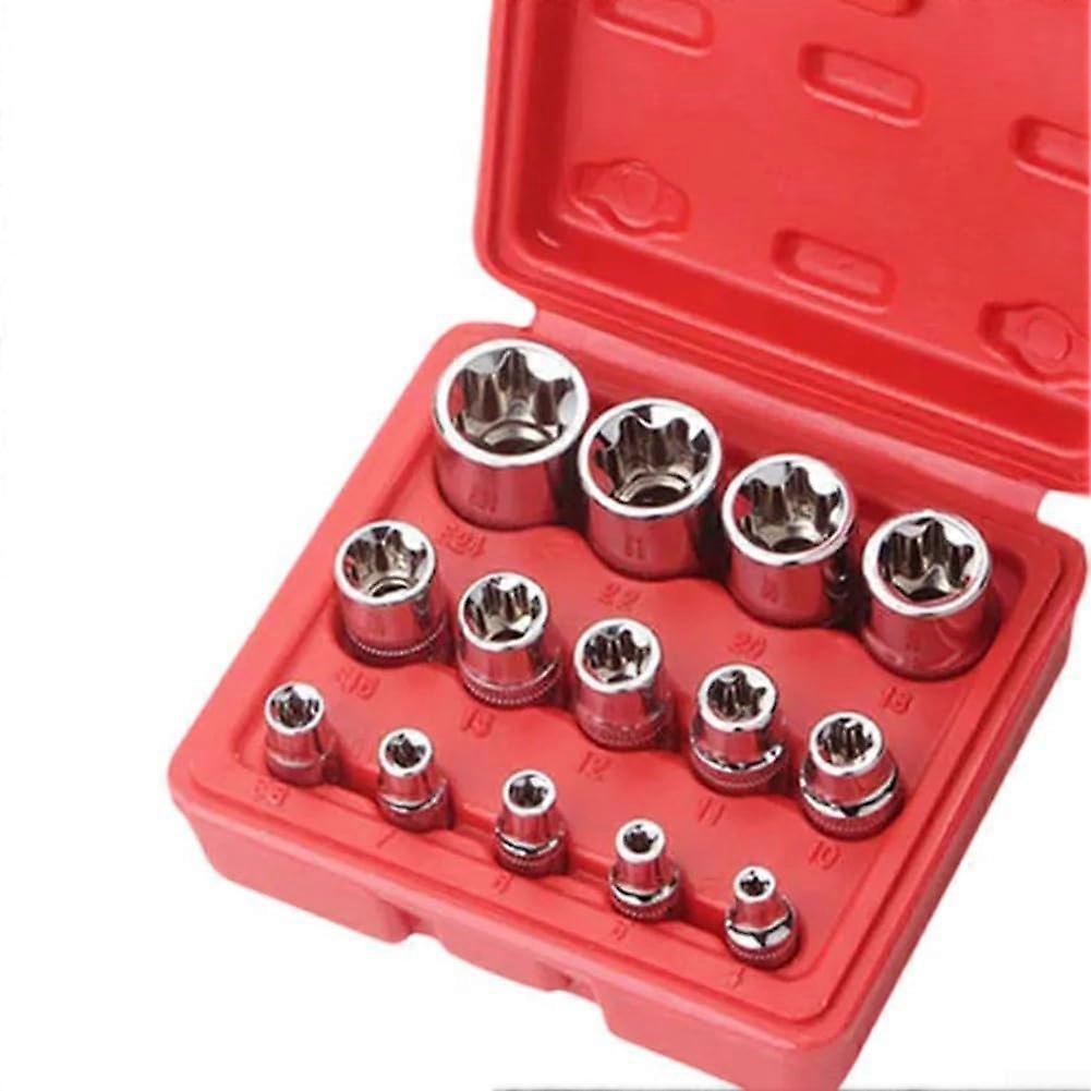Versatile E Female Bit Socket Set 1/43/81/2 Drive E4E24 Chrome Vanadium Steel Red Case Automotive Hand Tools