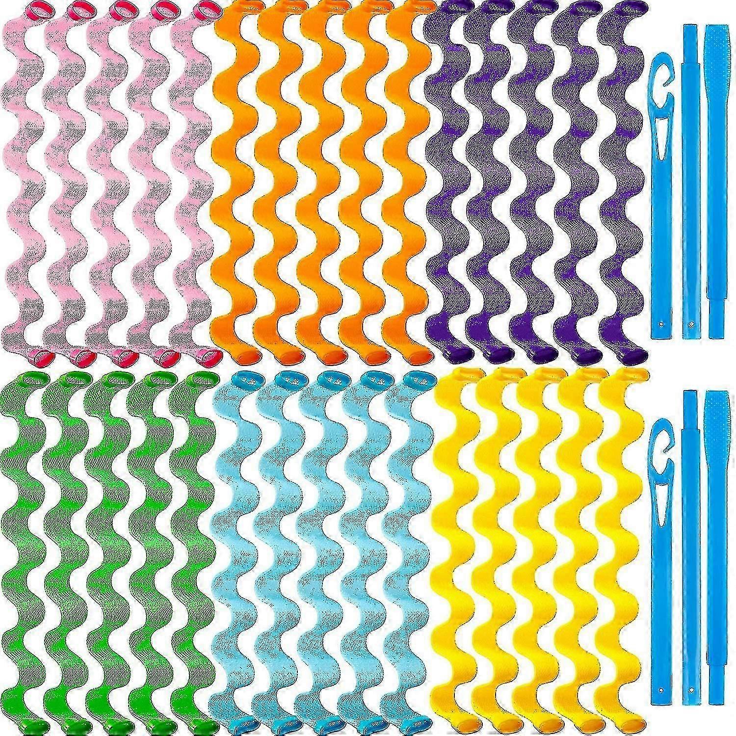 30 Pieces Heatless Hair Waves Curlers Spiral Curls Styling Kit No Heat Hair Curlers Waver Spiral Curlers Hair Rollers With 2 Pieces Styling Hooks For-