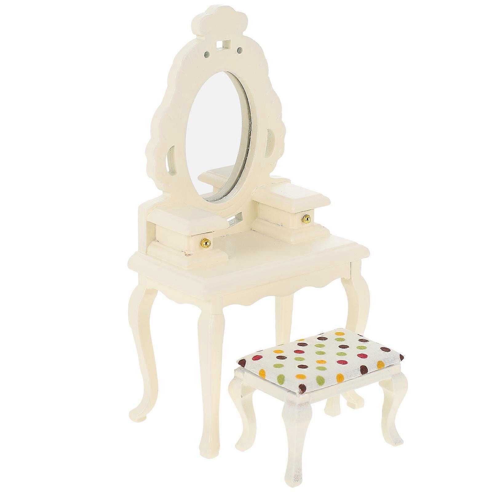 Miniature Dressing Table Toy with Mini Stool for Mini House 2Sets