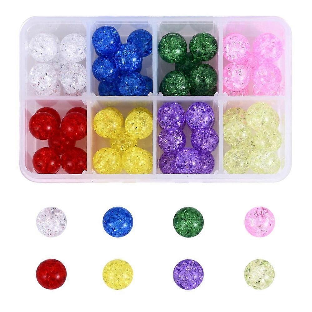 80Pcs Transparent Crackle Glass Round Beads Strands No Hole Mixed Color 12mm 10pcs/color