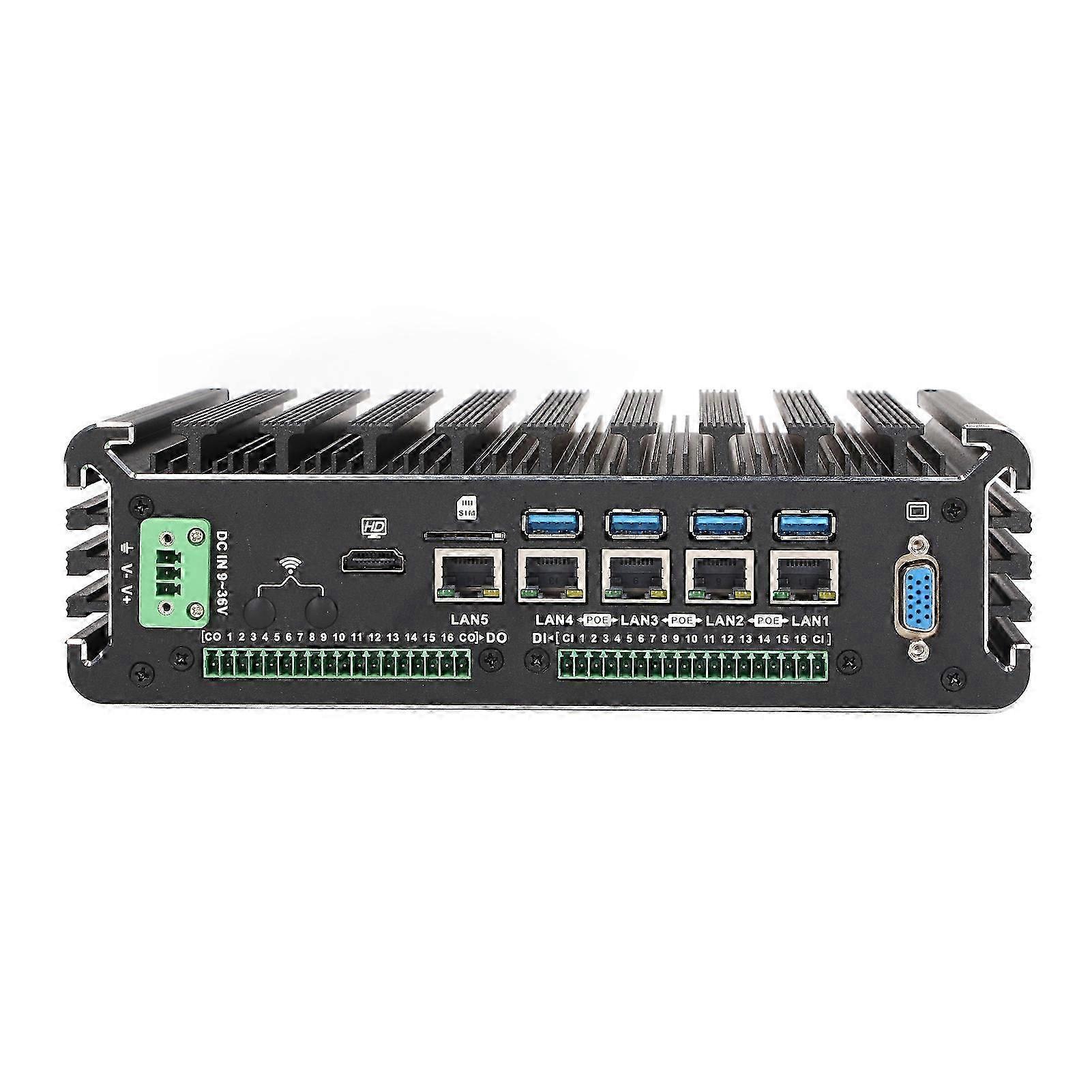 Industrial Computer with Intel Celeron 3855U, 4G RAM, 64G Storage, 4 Way Gigabit POE Port, 16 Bit GPIO, 100 - 240V EU Plug
