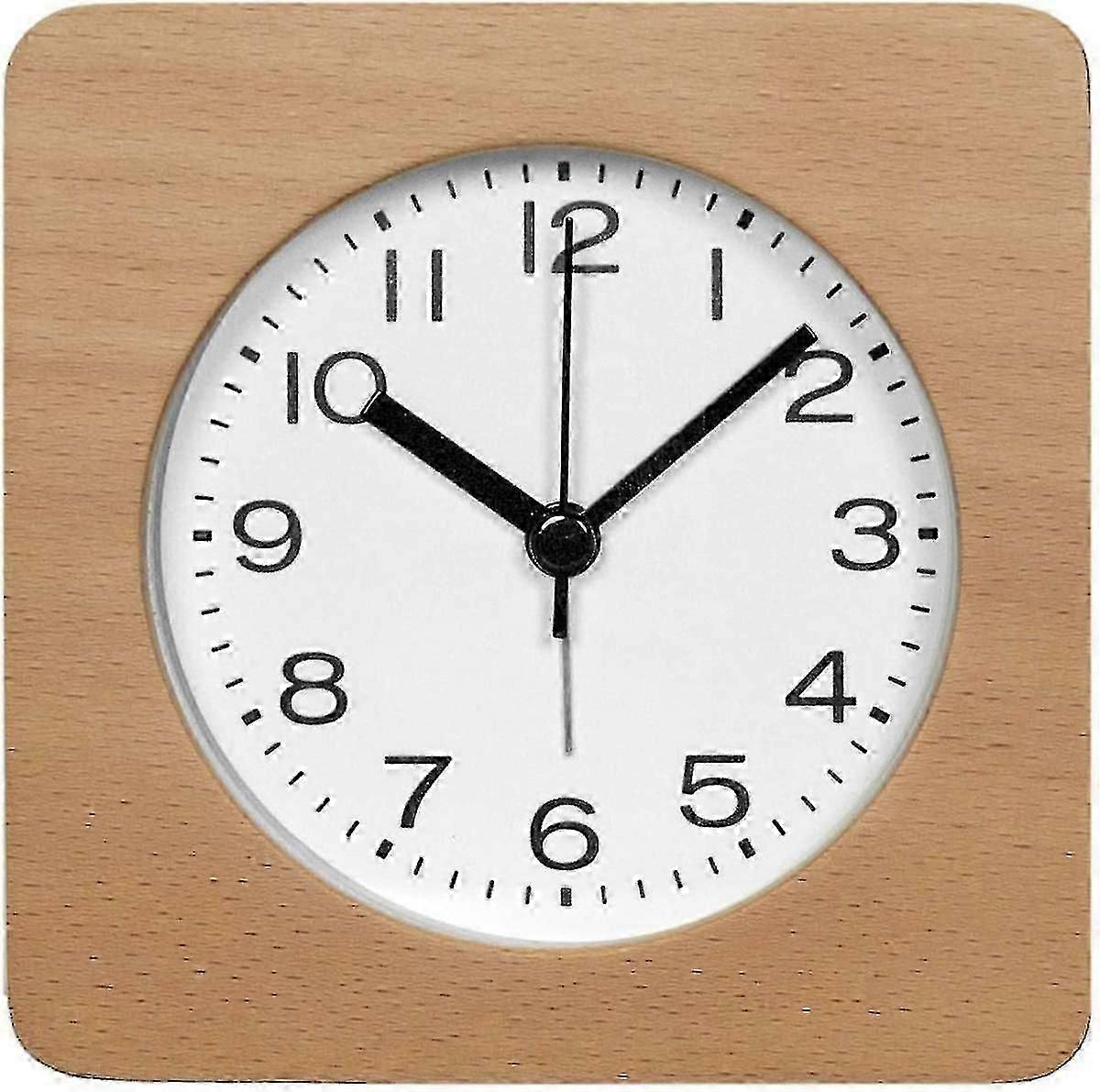 3-inches Square Wooden Alarm Clock With Arabic Numerals, Non-ticking Silent, Backlight, Battery Operated, Nature Q_SZXM