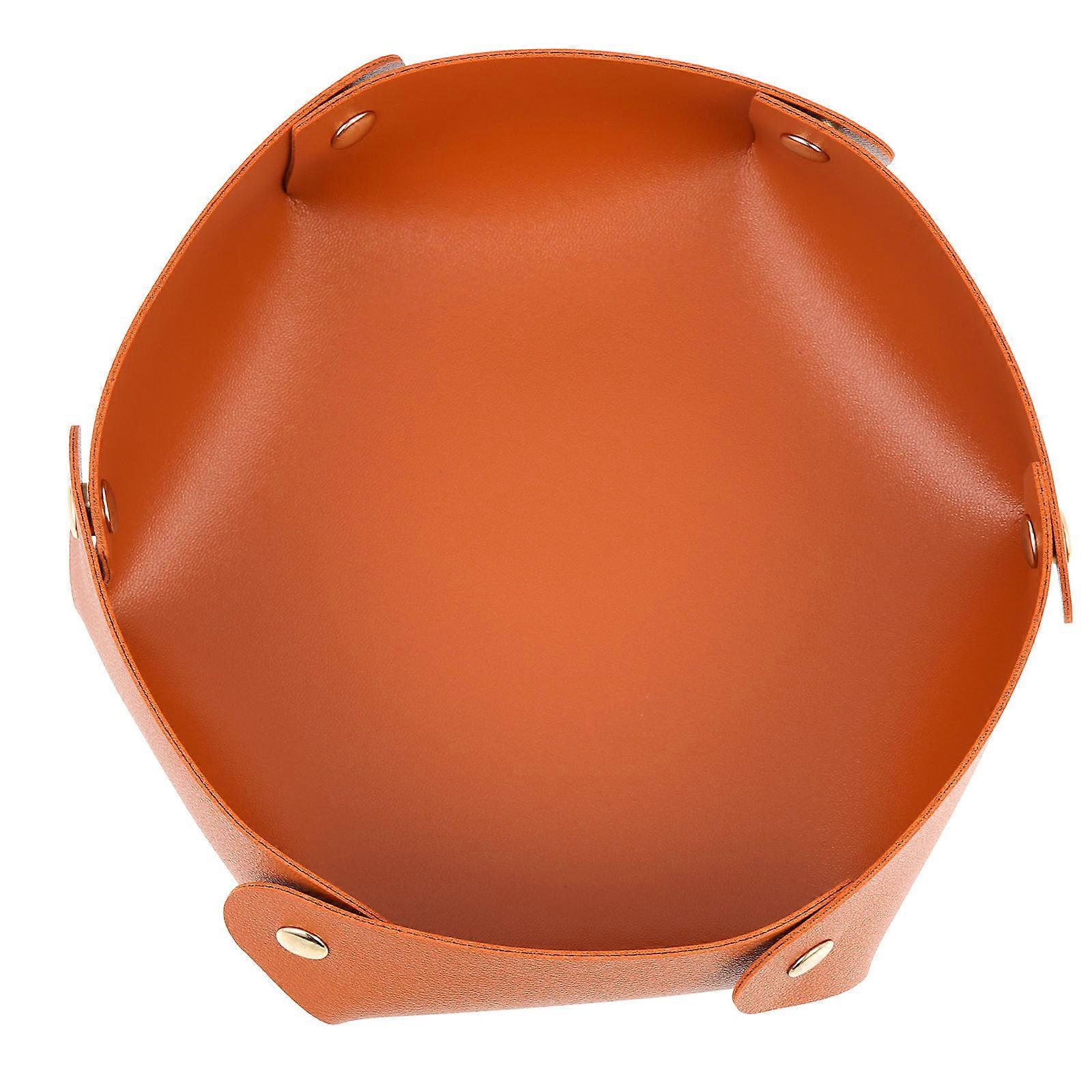 Foldable Tray for Desktop Storage Tray Brown PU Material