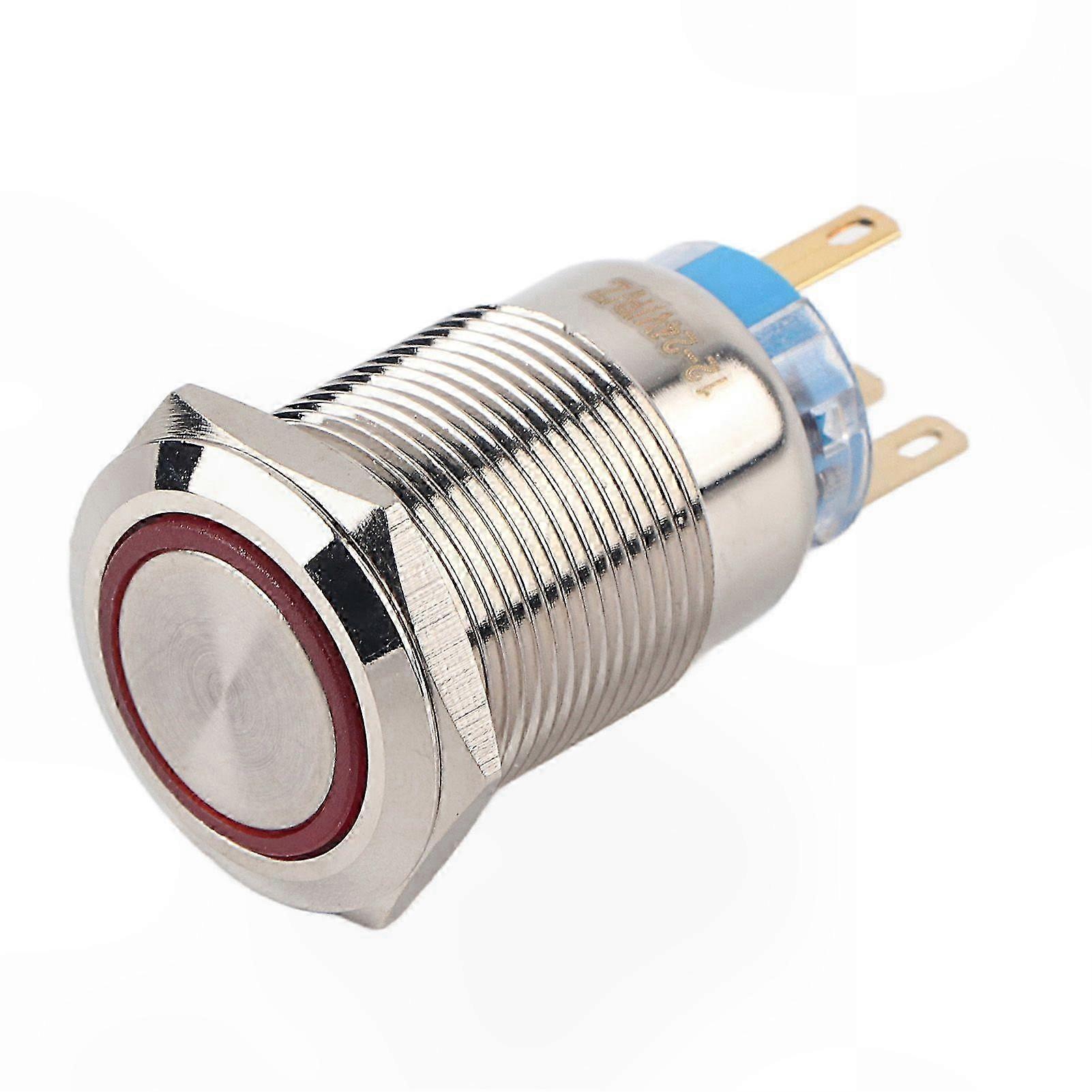Waterproof Stainless Steel Push Button Switch with Red LED, 19mm, 12-24V