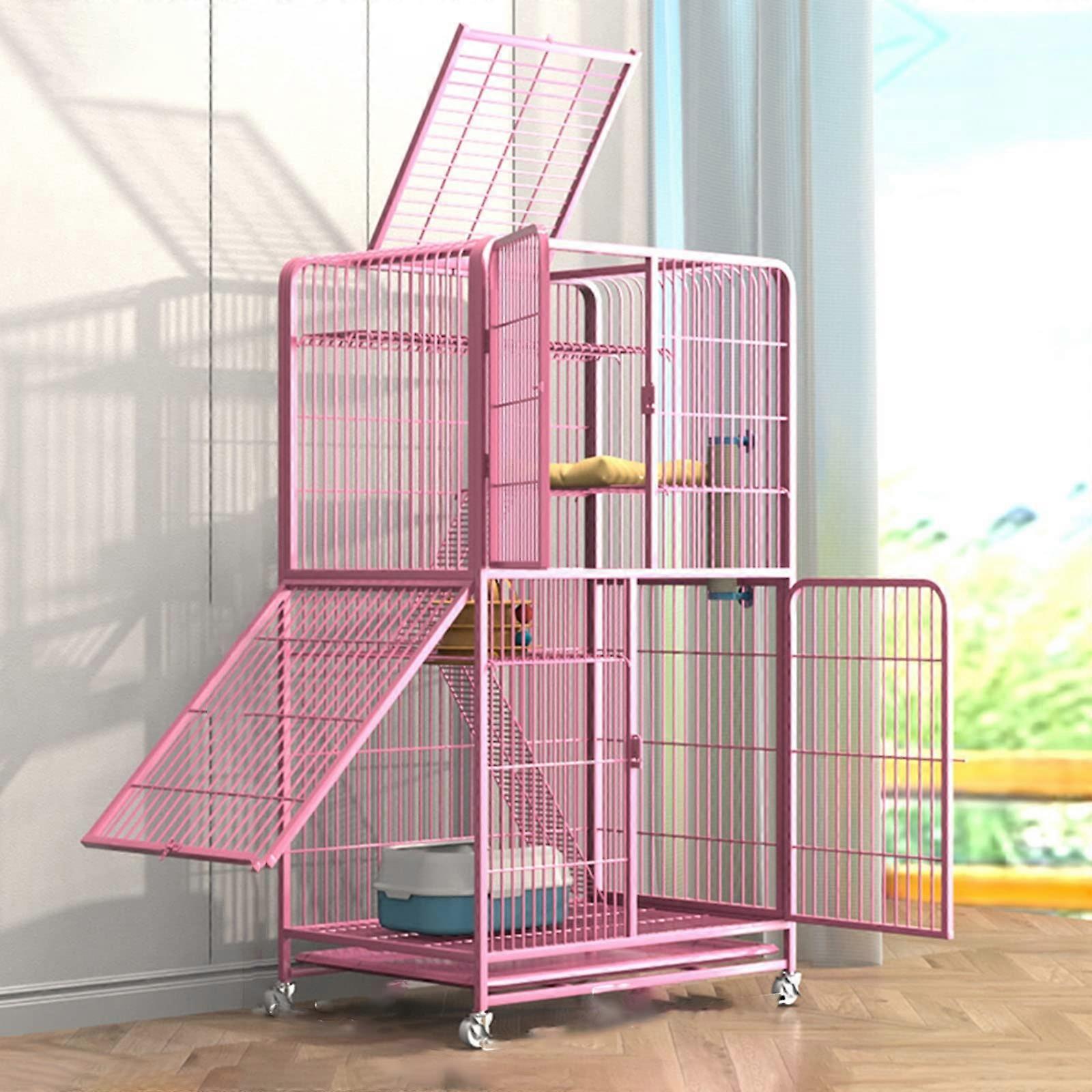 Cat Cages Indoor Cat Enclosure On Wheels With Ladder Pink 78x55x137cm Suitable For Ferret Bunny Chinchilla