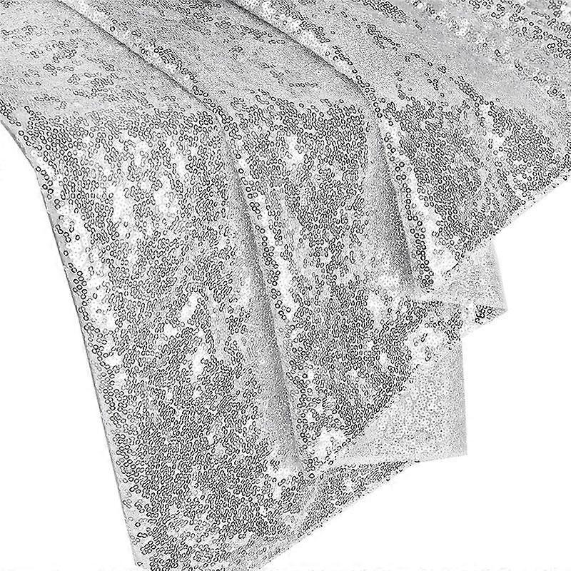6Ft Table Skirt for Round Rectangle Table Sequin Tablecloth Silver