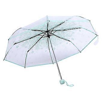 1PC Transparent Folding Umbrella Fashionable Princess Umbrella Cherry Blossom # Light Green