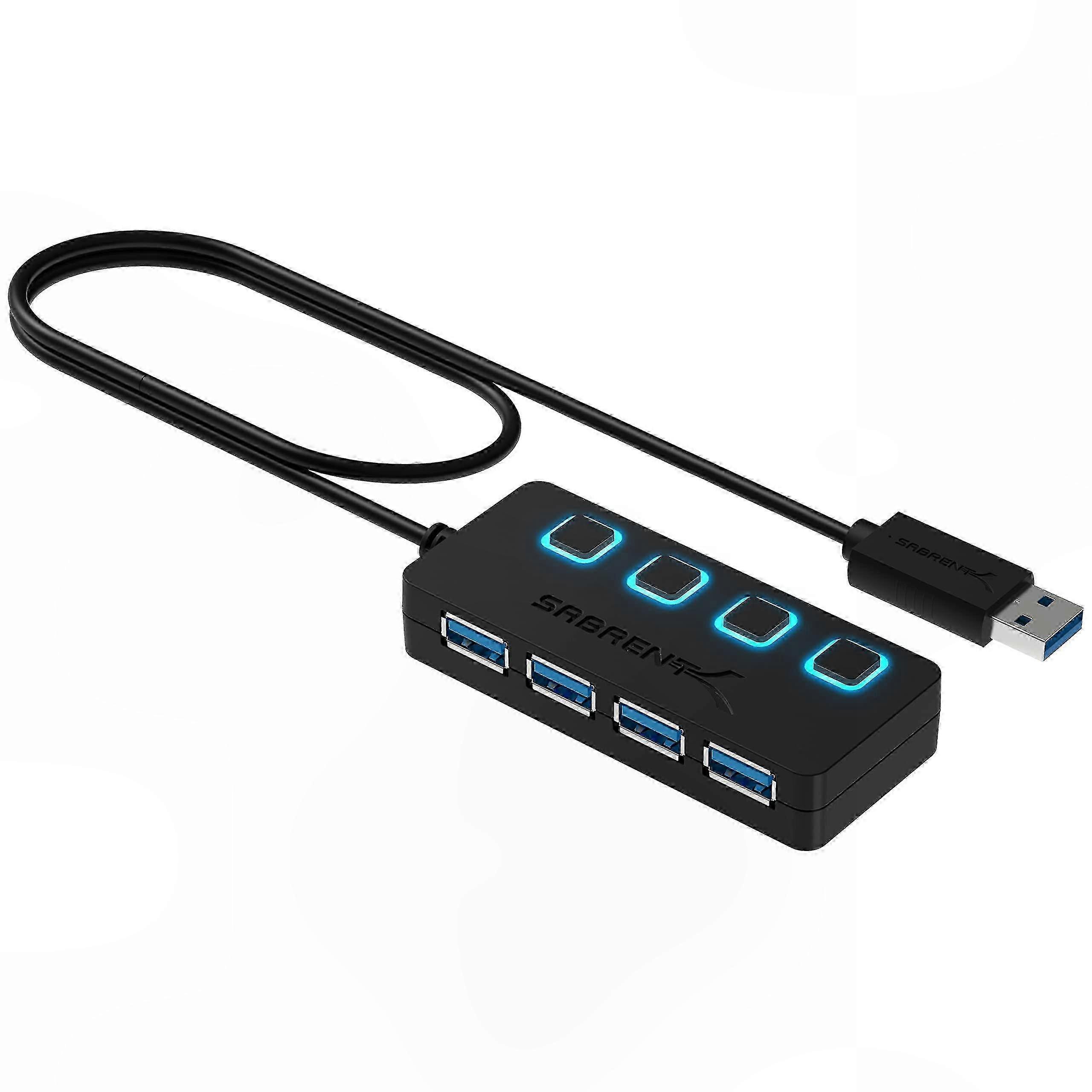USB 3.0 4-Port Hub with Individual LED Switch for Mac and PC-Compatible Devices