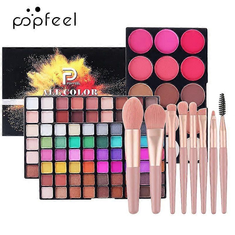 123 színű, erősen pigmentált szemsmink paletta + 8 db ecset, sminkkészlet, kozmetikai ajándékkészlet