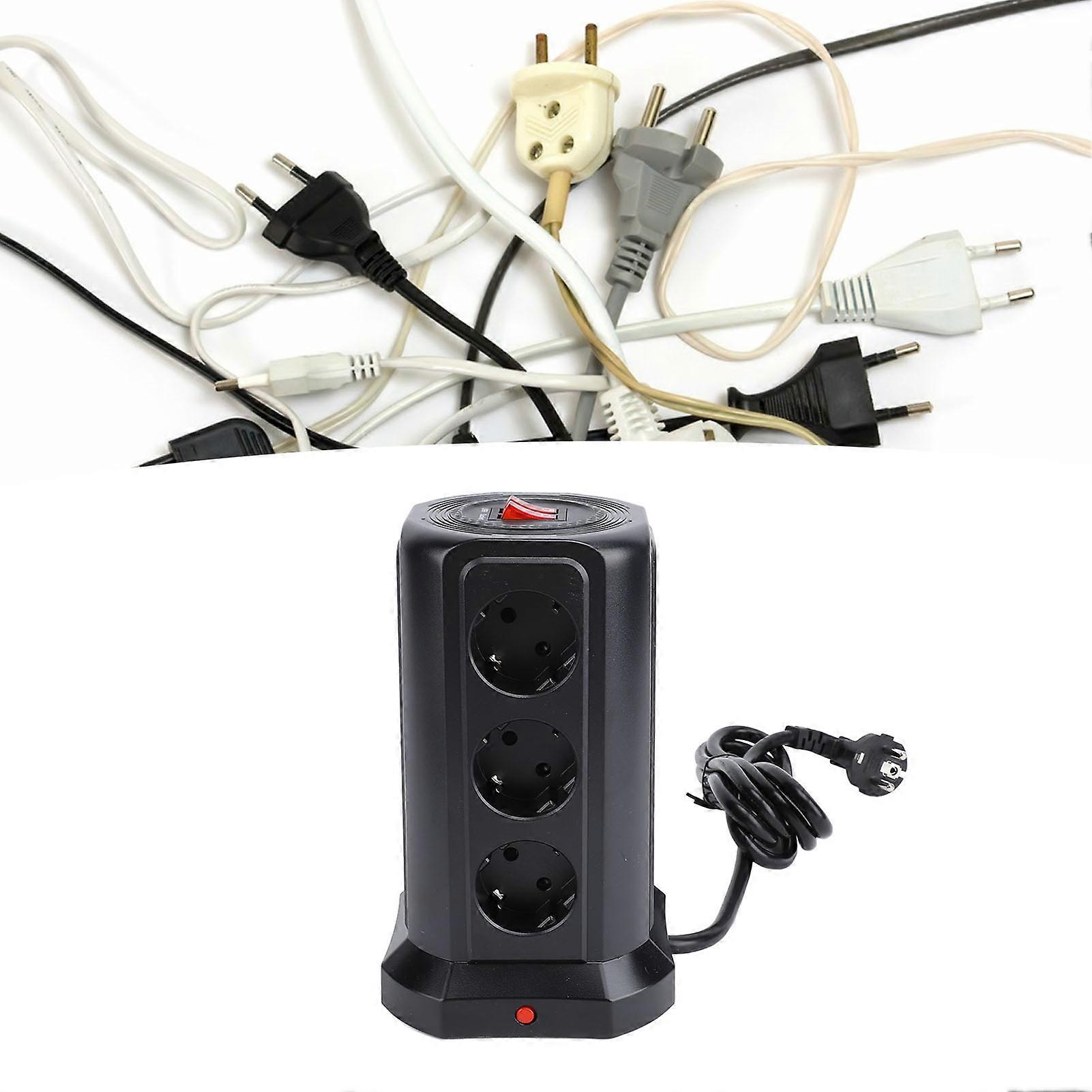 Tower Power Strip with Protector Switch Multiple Ports Vertical Space Saving Electric Tower Power Strip for Home Use Black 