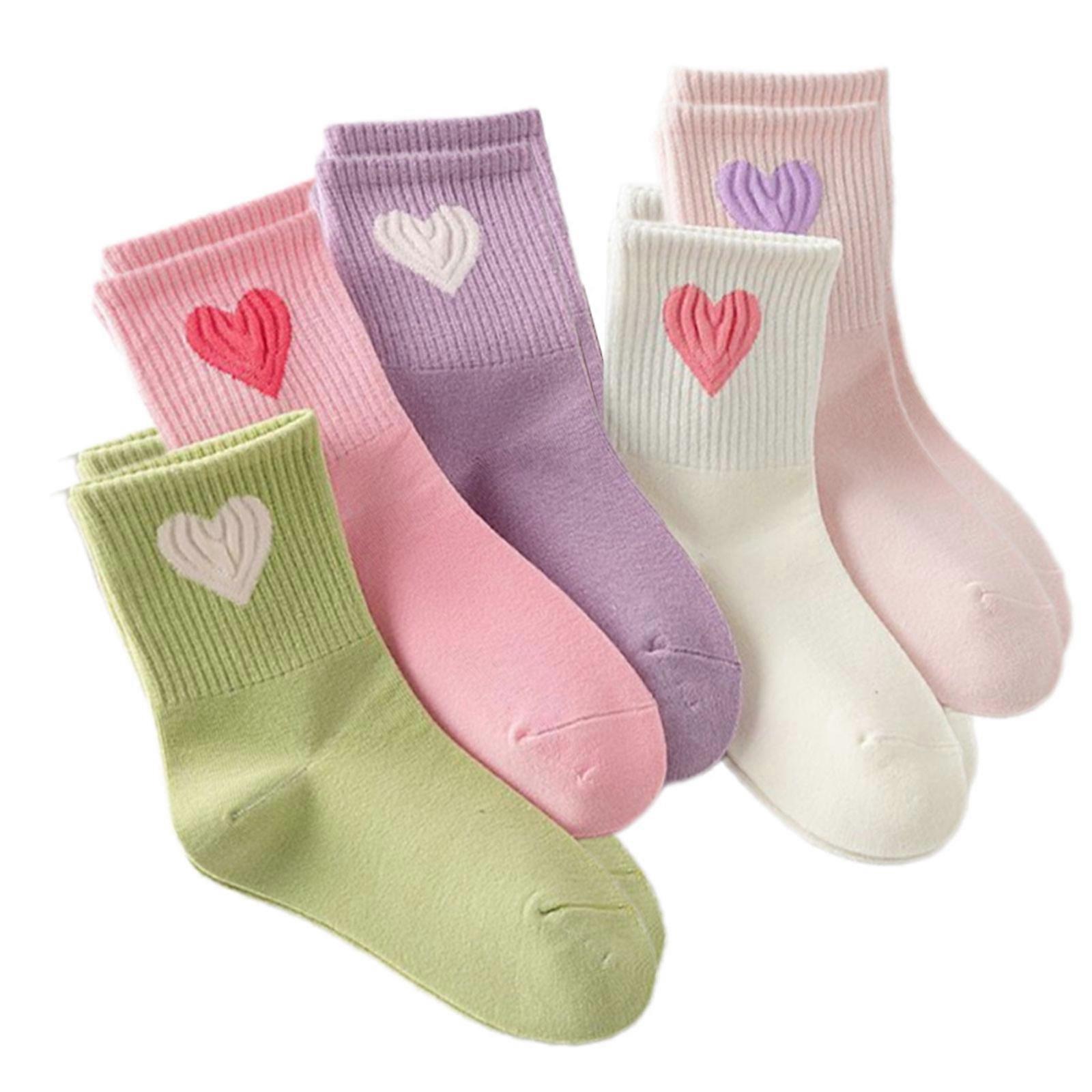 Kids Everyday Medium Crew Socks 5 Pairs Elastic Ankle Support Polyester Selection Skin Safe For Active Children  Random color 3