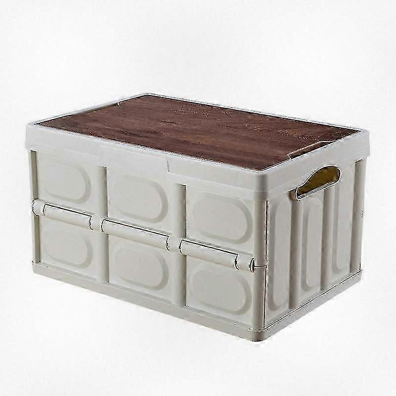 Outdoor Portable Storage Bin with Reinforced Wooden Lid Versatile Collapsible Camping Vehicle Storage Solution