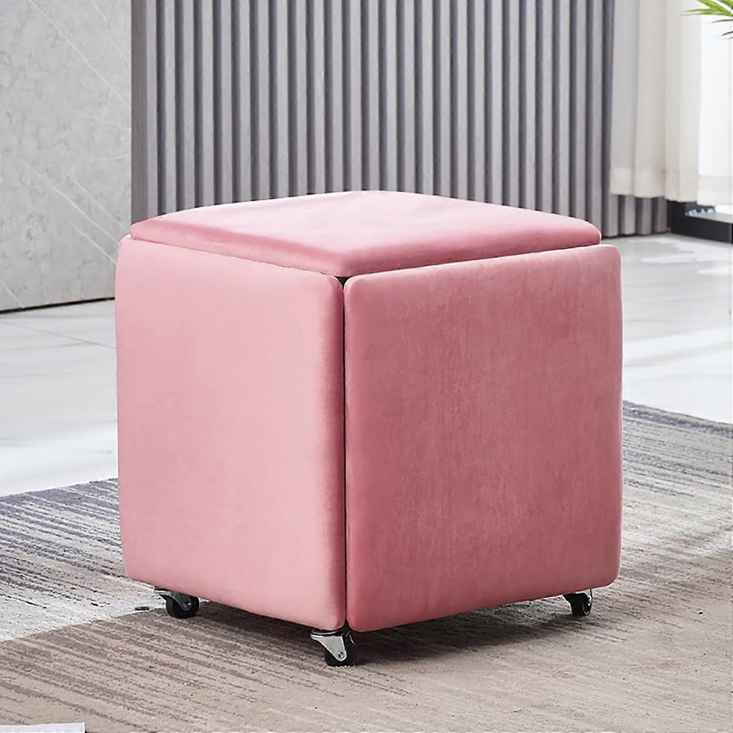 5in1 Stackable Ottoman Cube Stool PU Leather Footrest With Swivel Casters Velvet Finish 18x18x19 Inches