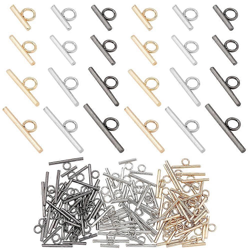 120Pcs Metal Toggle Jewelry Clasps, TBar Closure, OT End, Round Toggles, 20/25/32/38mm