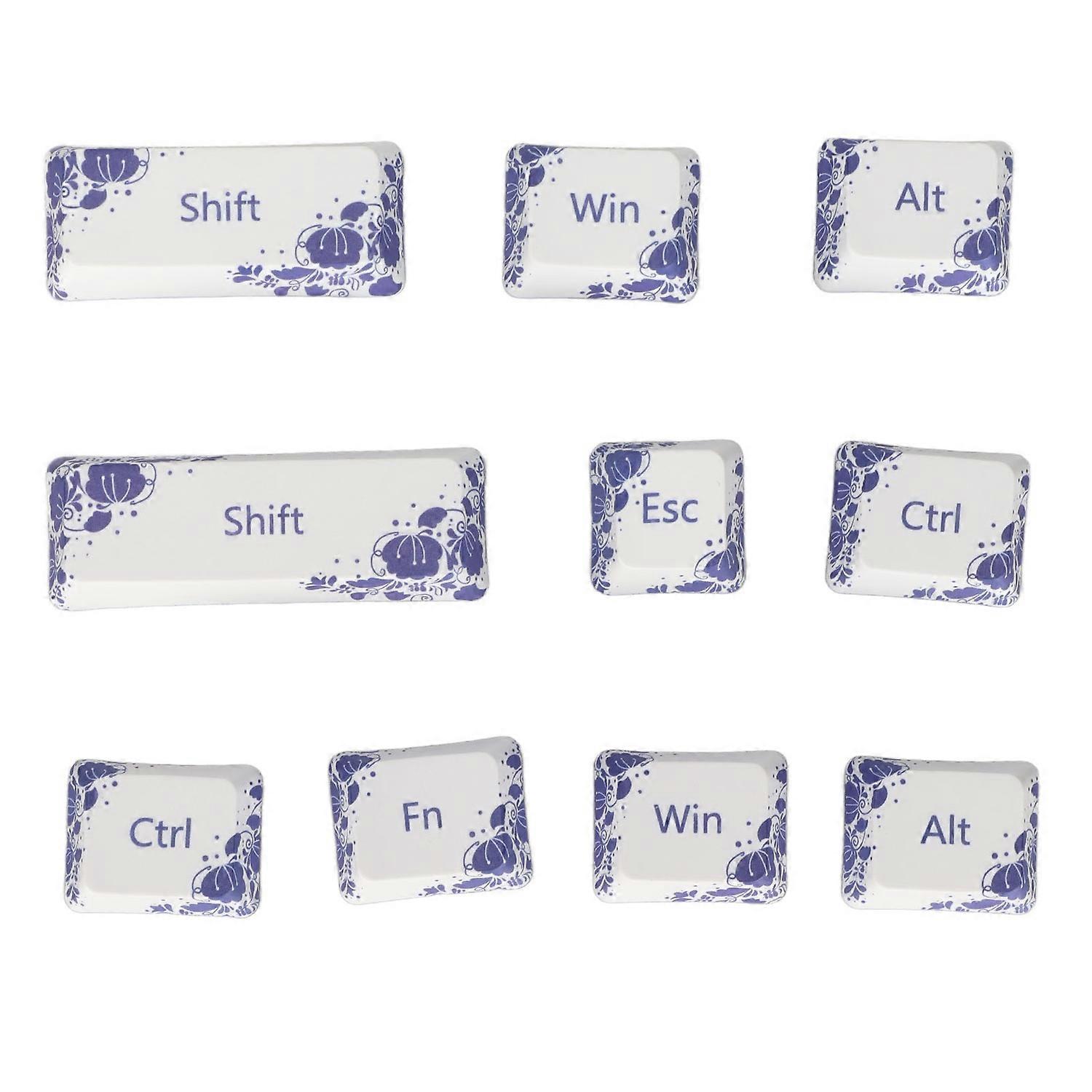 10PCS Key Caps Dye Sublimation Processblue and White Porcelain Style PBT Keycaps for Mechanical Keyb